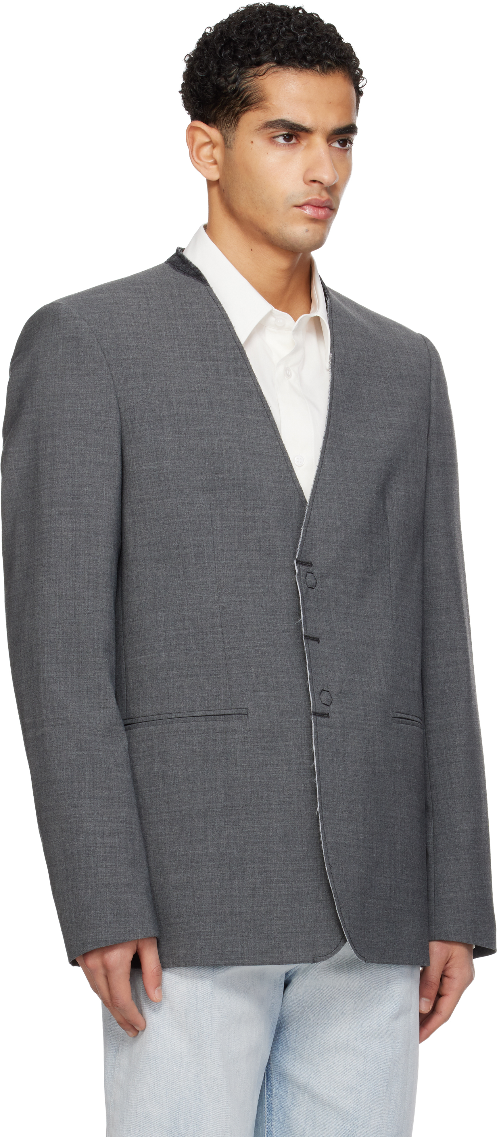 Gray Collarless Blazer