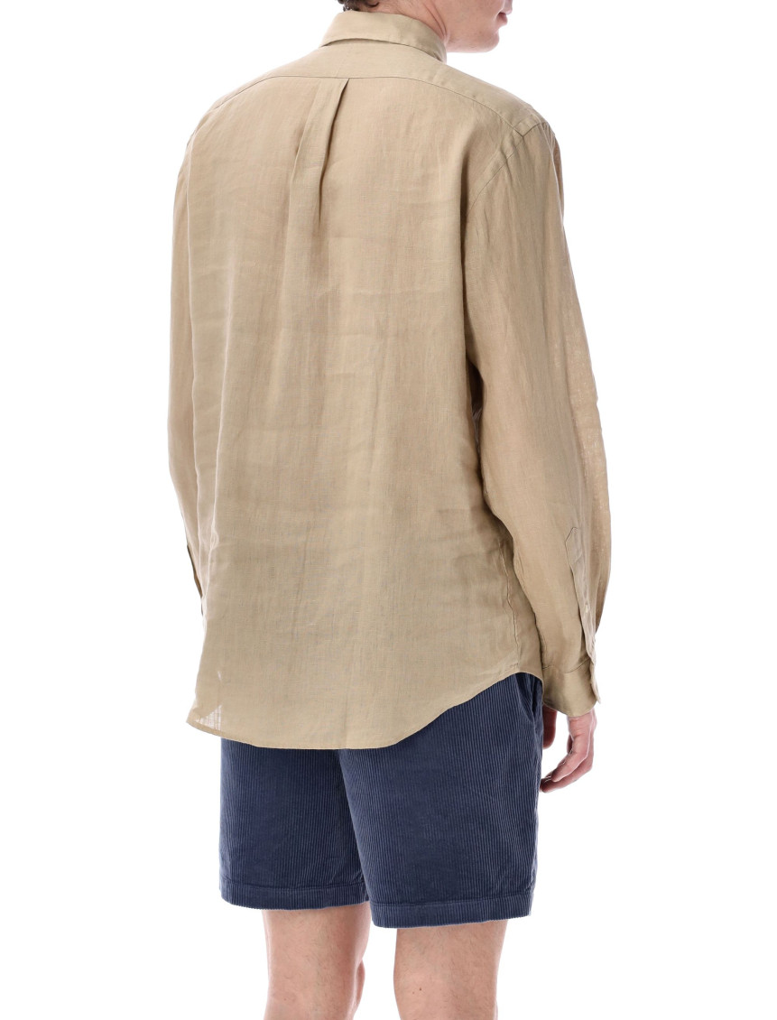 Beige Polo Pony-Embroidered Shirt
