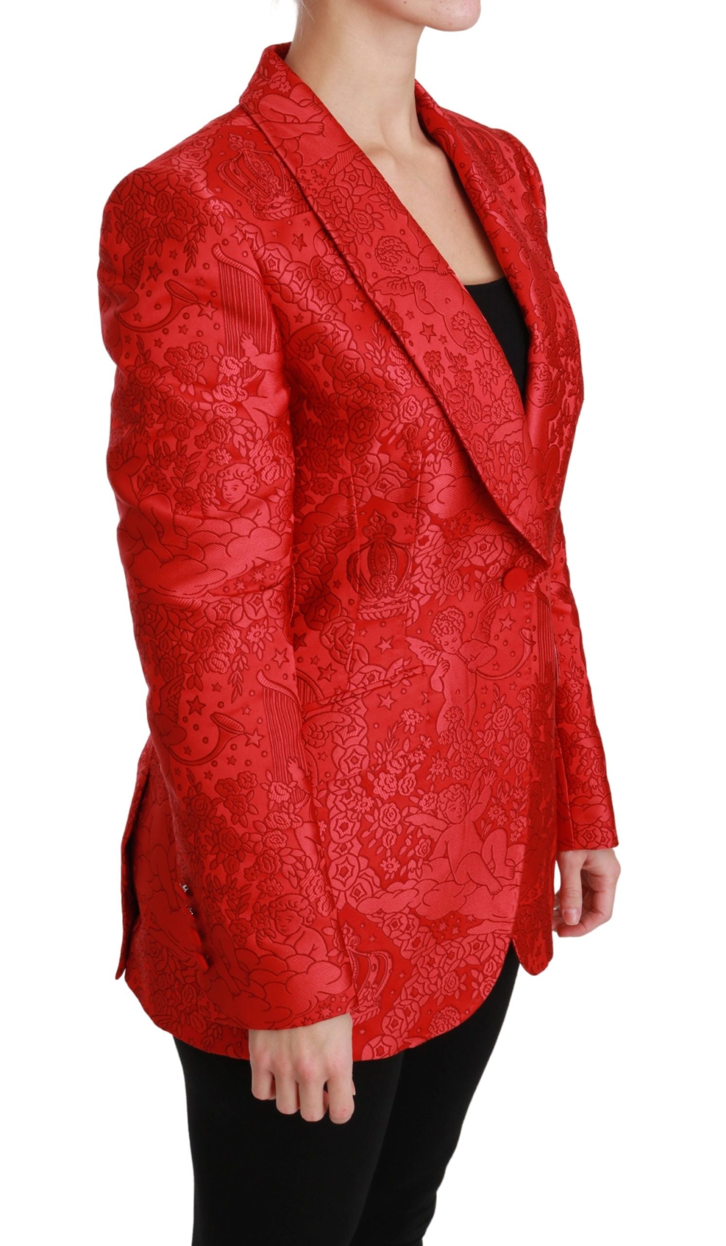 Floral Jacquard Blazer — Red