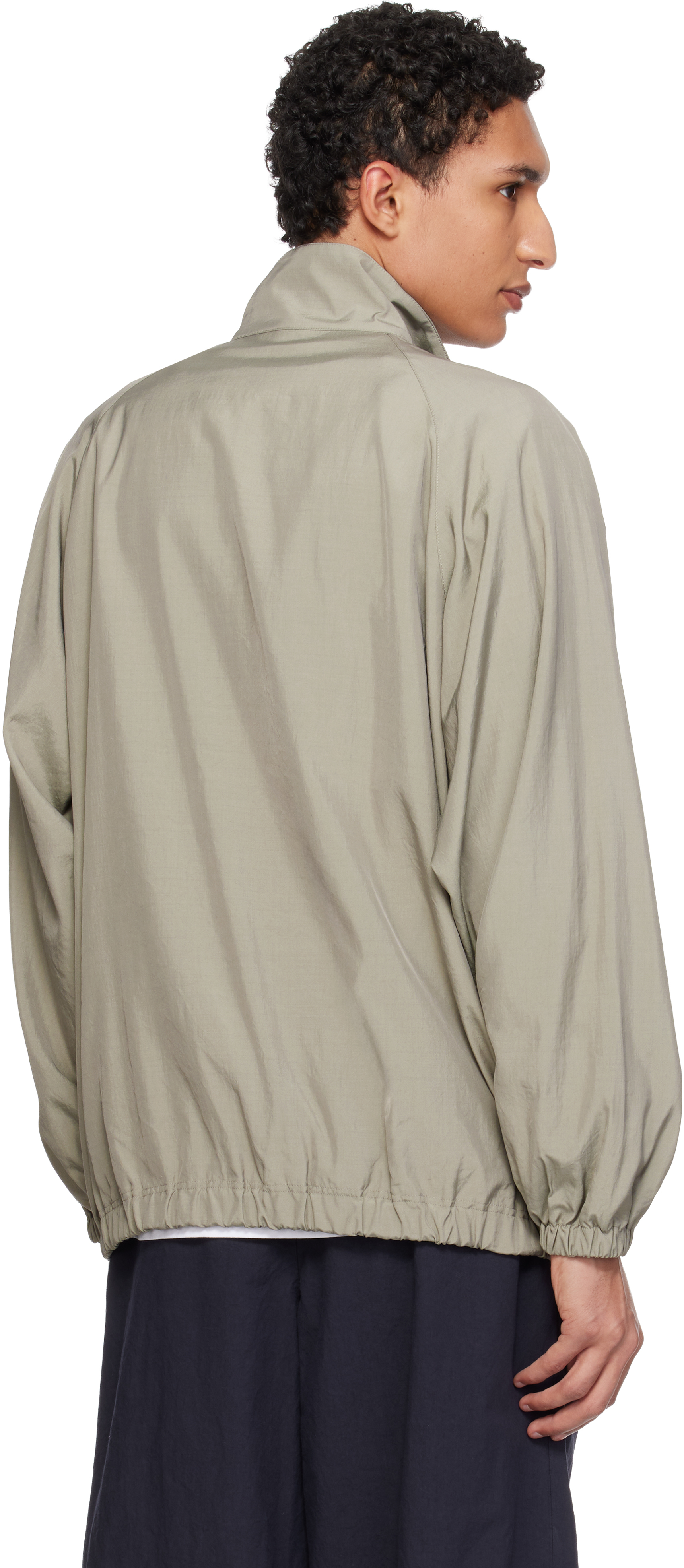 Khaki Silk Nylon 3/4 Zip Pullover Jacket