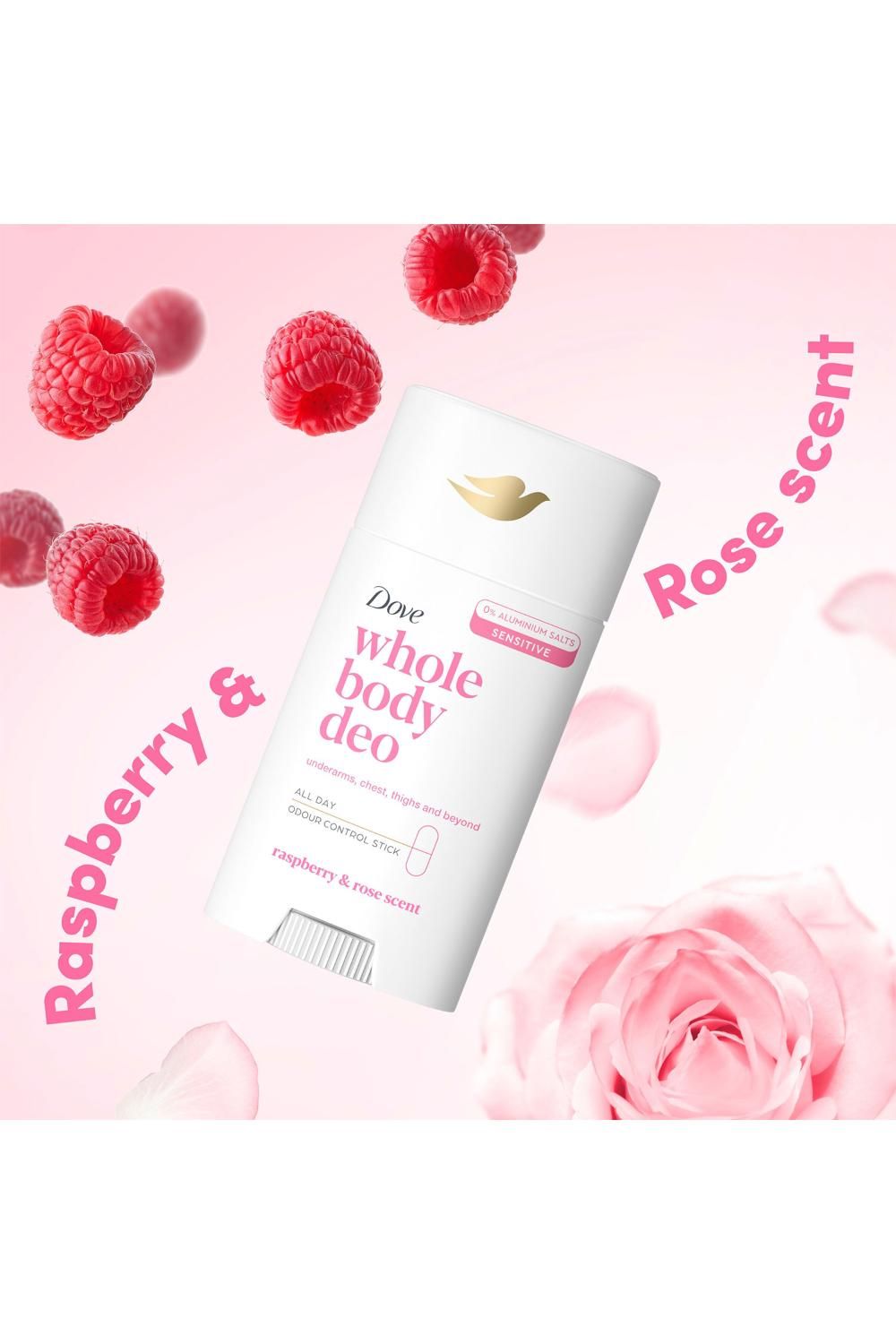 Dove Whole Body Deodorant Stick Long Lasting Raspberry & Rose , 6 Pack