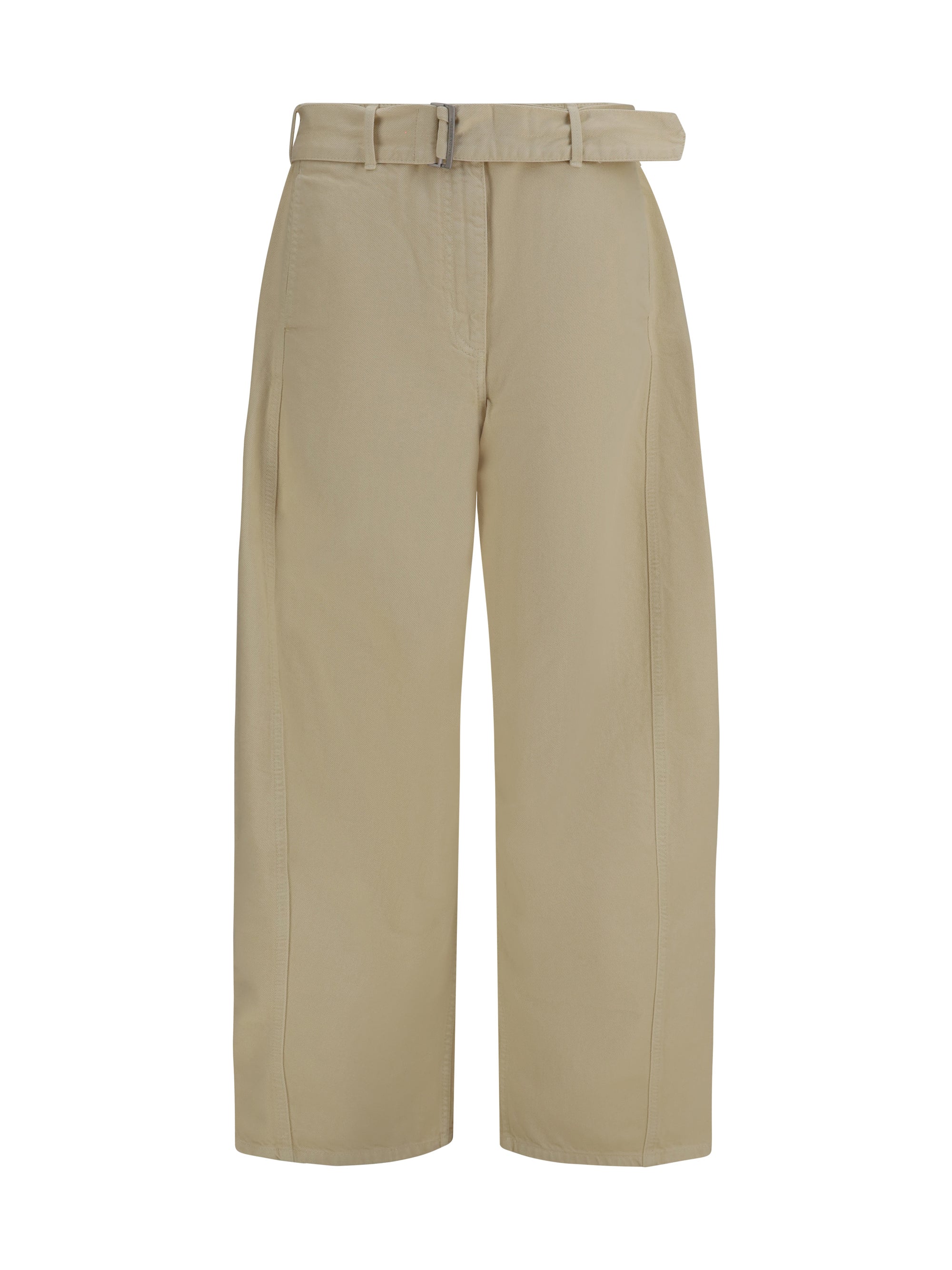 Wide-Leg Cotton Trousers — Beige