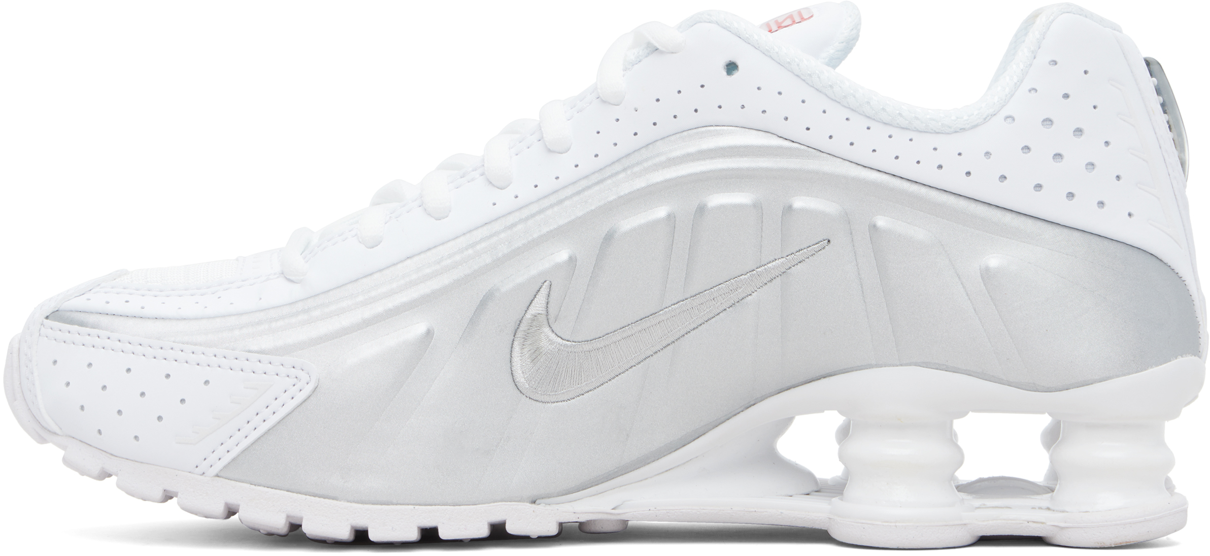 White & Silver Shox R4 Sneakers