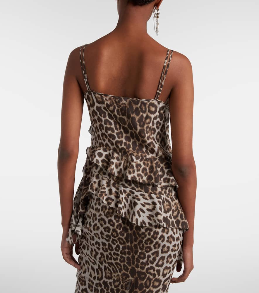 Leopard-print ruffled silk camisole