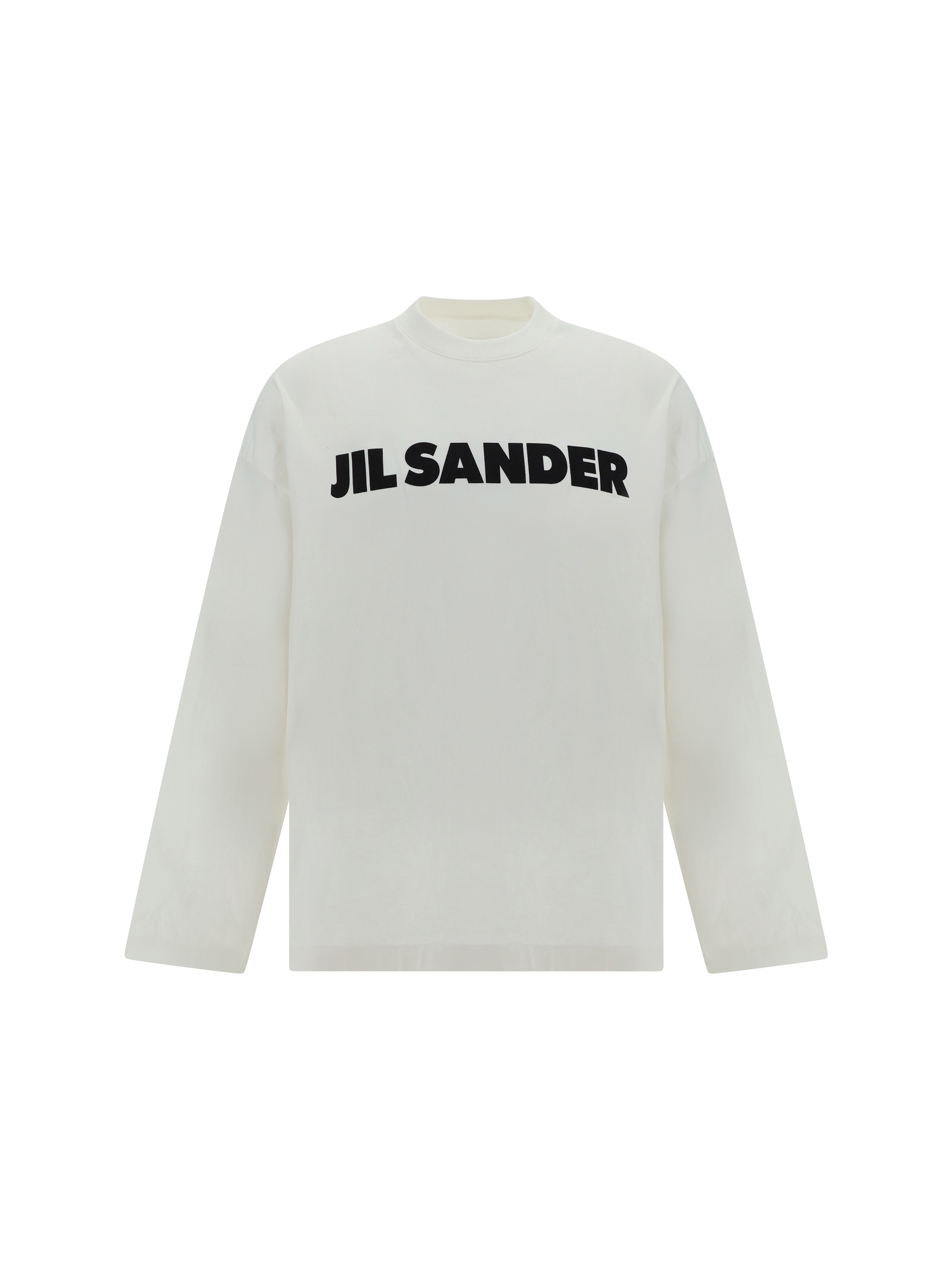 White Long Sleeve T-shirt With Contrasting Logo Print In Lightweight Cotton Man