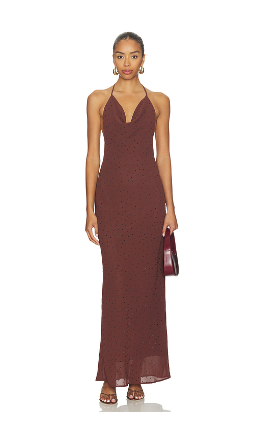 SNDYS Nadene Diamante Halter Maxi Dress in Wine. M. Also in