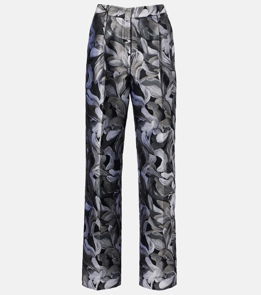 Jacquard high-rise wool straight pants