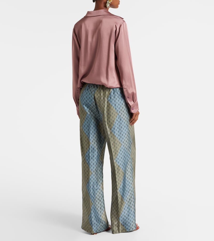 Printed silk satin straight pants