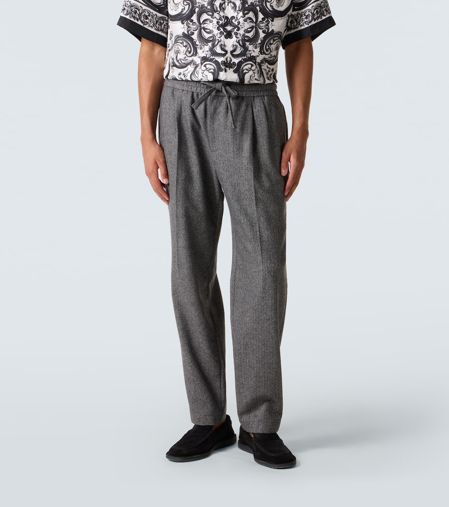 Herringbone wool-blend wide-leg pants