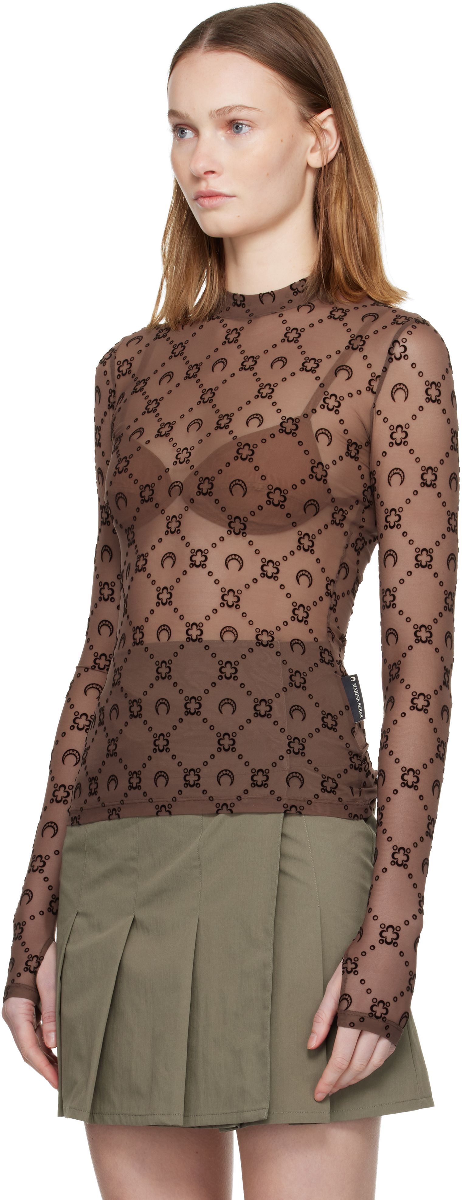 SSENSE Exclusive Brown Moonogram Flock LS Highneck Top
