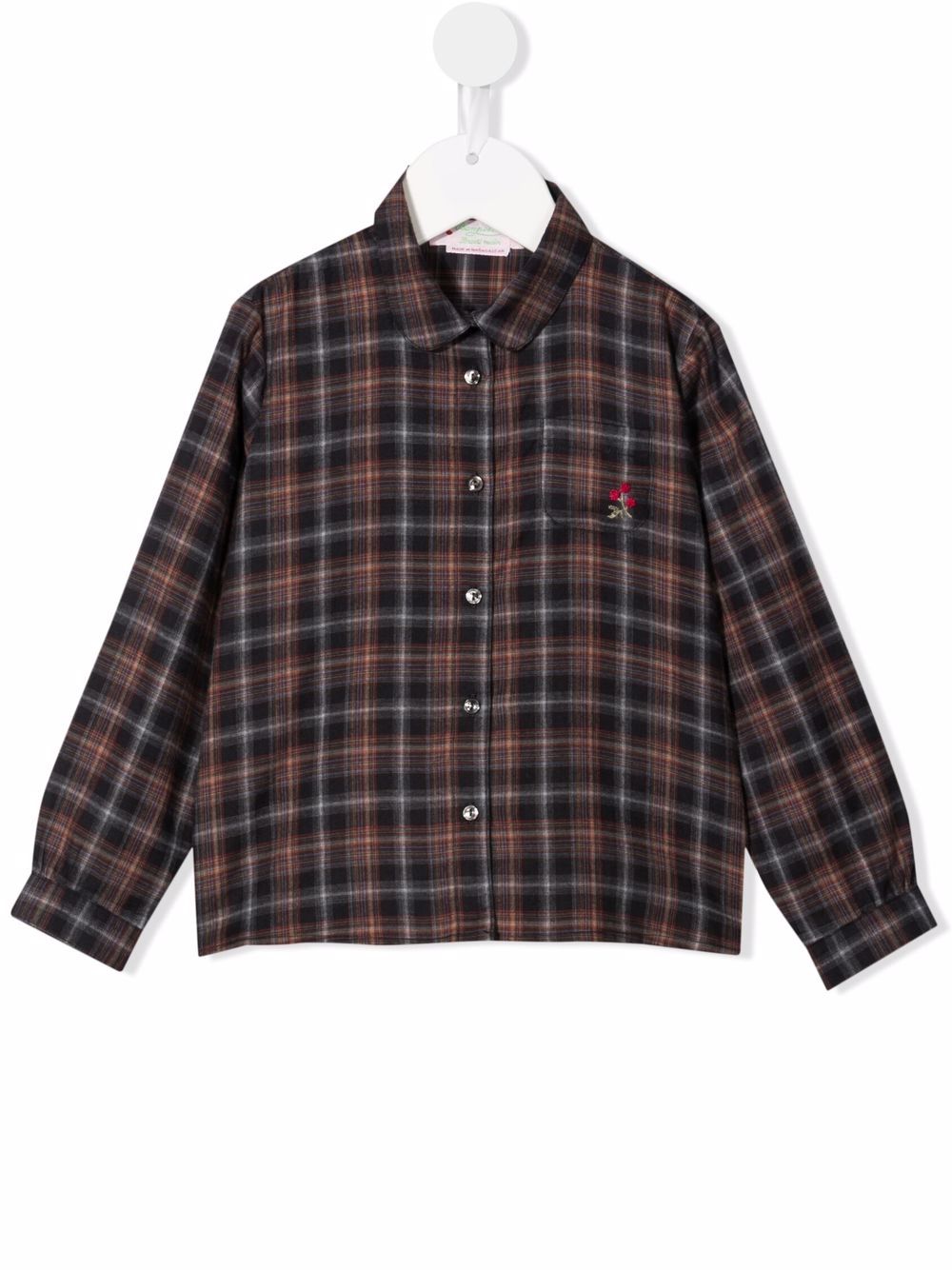Embroidered-logo check-print shirt - Black