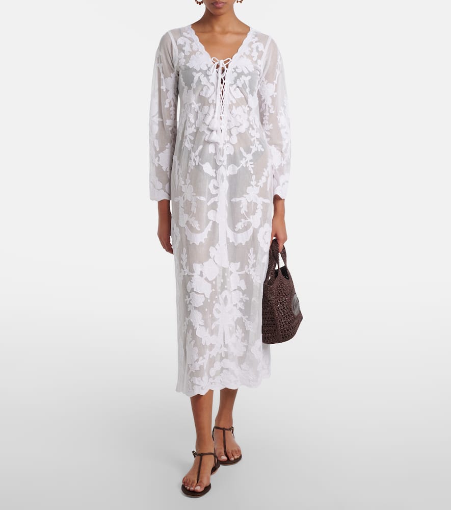 Embroidered sheer cotton kaftan