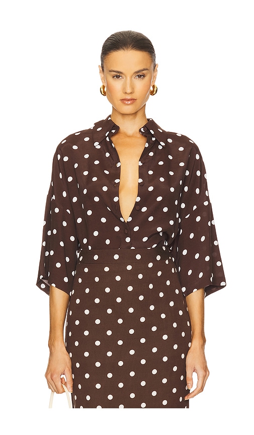HEMANT AND NANDITA Oversized Polka Dot Shirt in Brown & White. XL also in