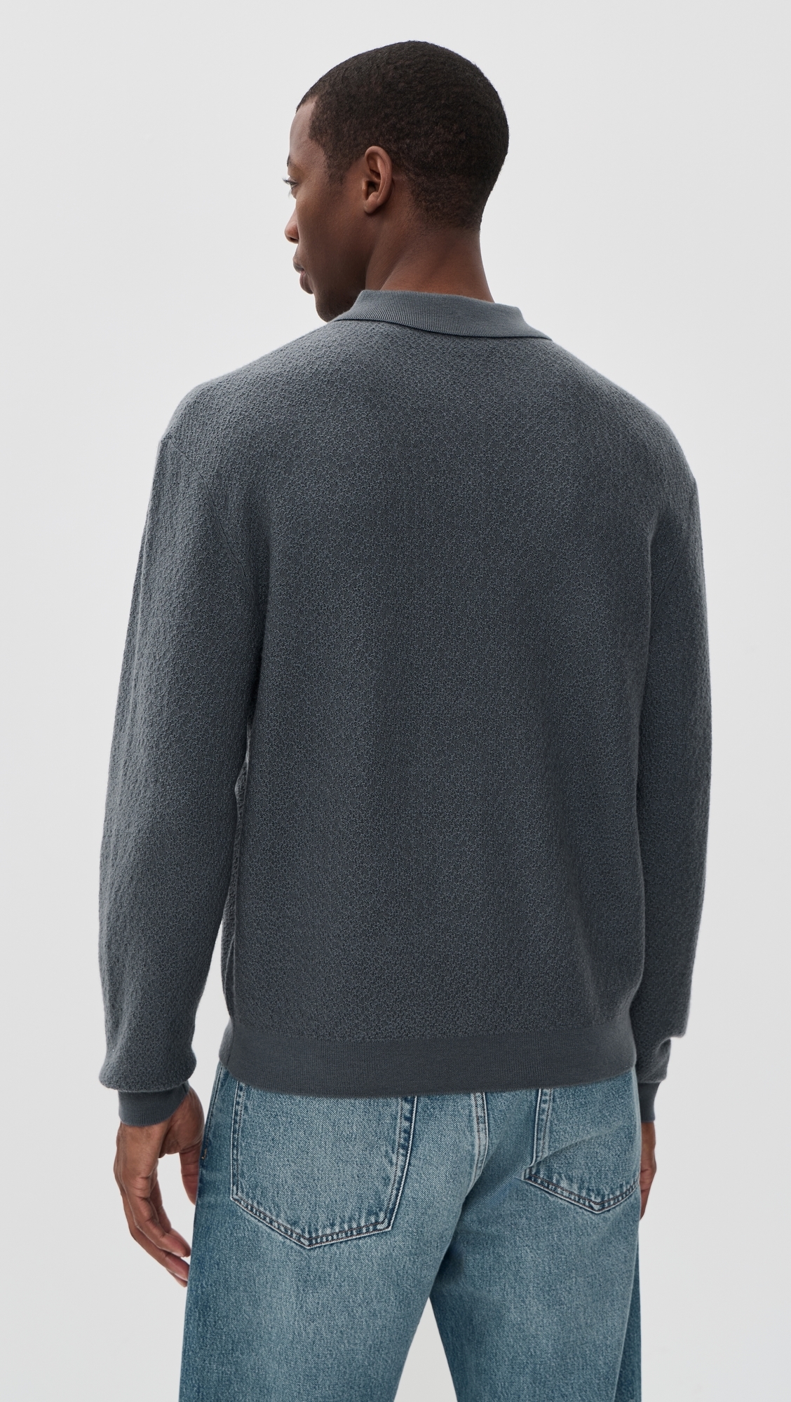 Long Sleeve Polo Sweater Blue Grey