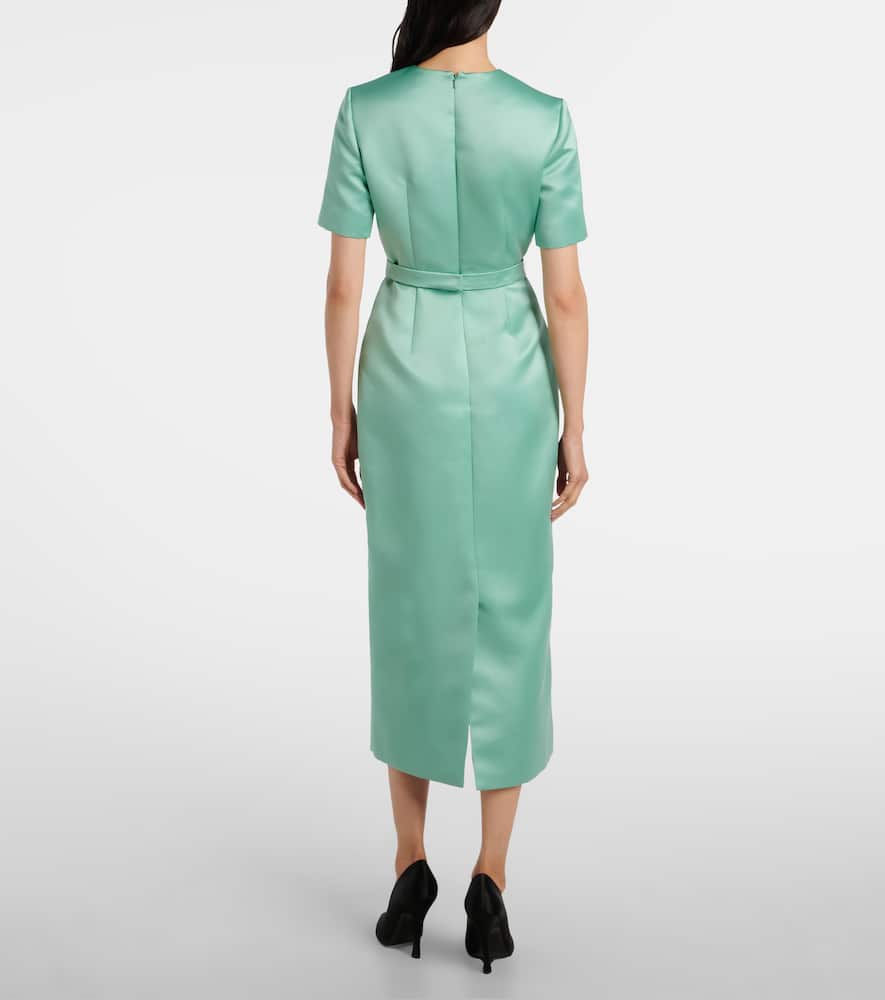 Floral belted duchesse satin midi dress