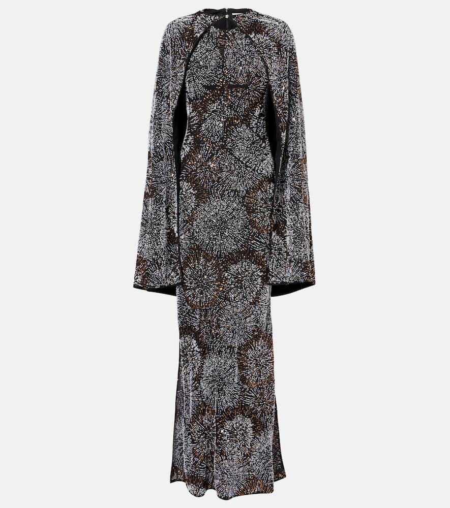 Embellished caped gown