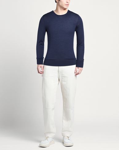 Man Sweater Navy Size 38 Super 140s Wool, Silk, Cashmere