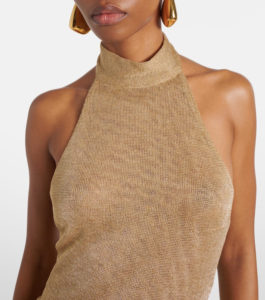 Cass ruched halterneck lamé gown