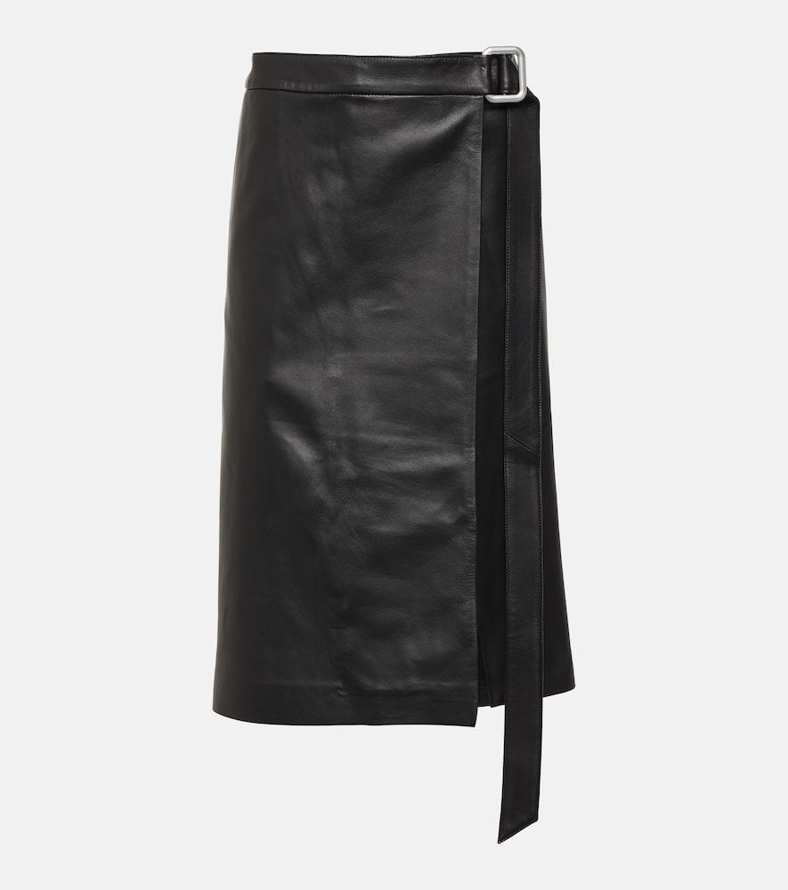 Wrap leather midi skirt