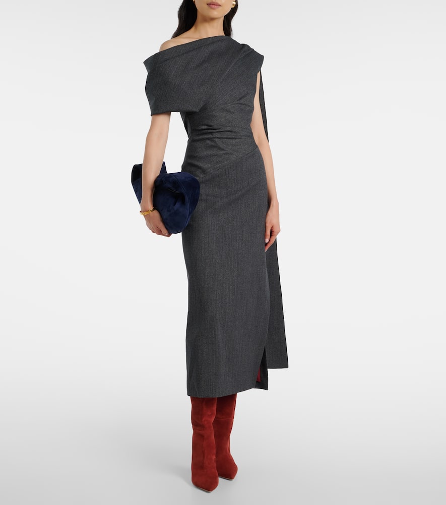 Maite herringbone draped midi dress
