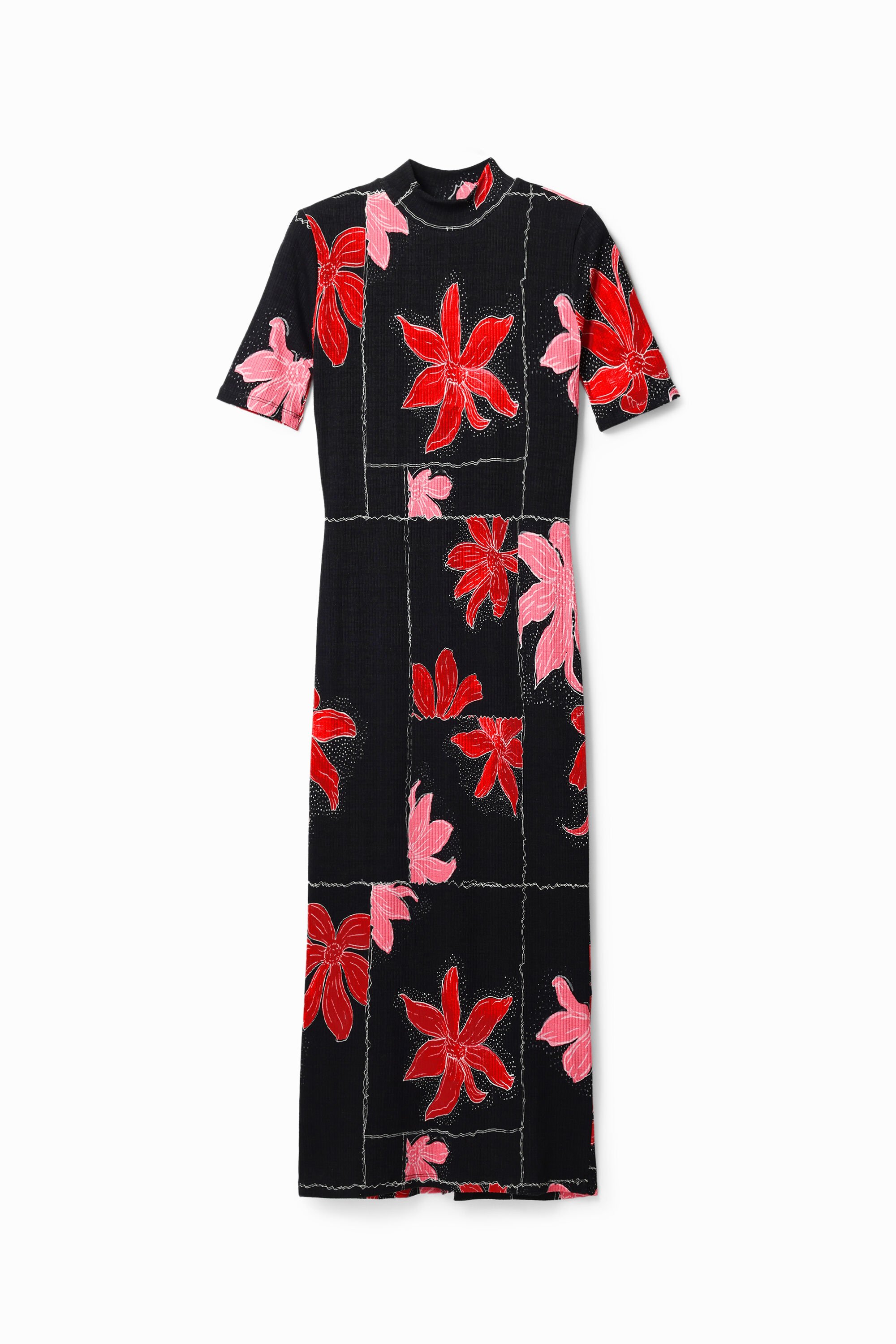 Ribbed floral midi dress