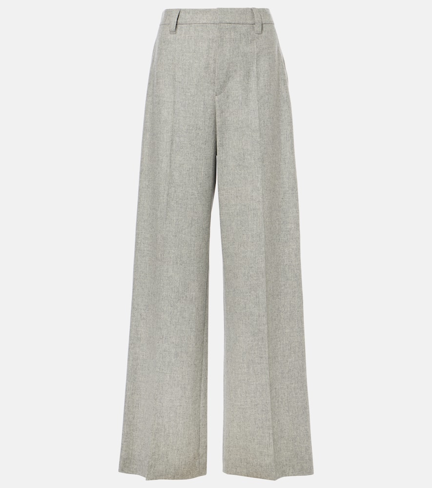 Wool and cashmere flannel wide-leg pants