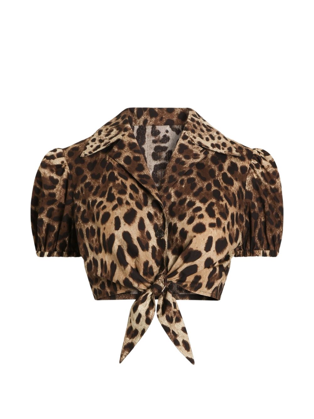 Leopard-Print Cotton Blouse — Brown