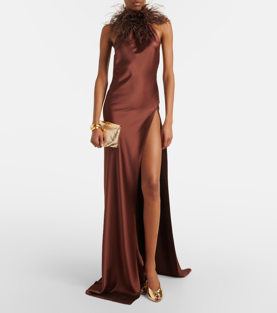 Jazzy embellished feather-trimmed gown