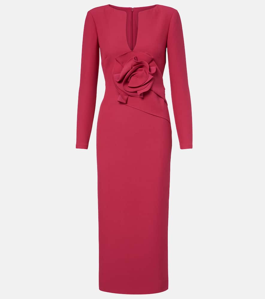 Floral-appliqué crêpe midi dress