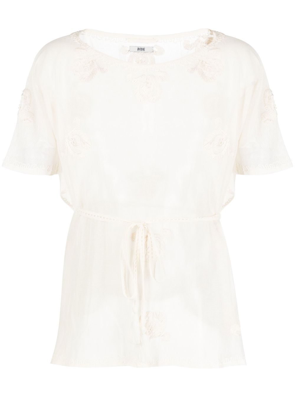 Cotton embroidered design top - Neutrals