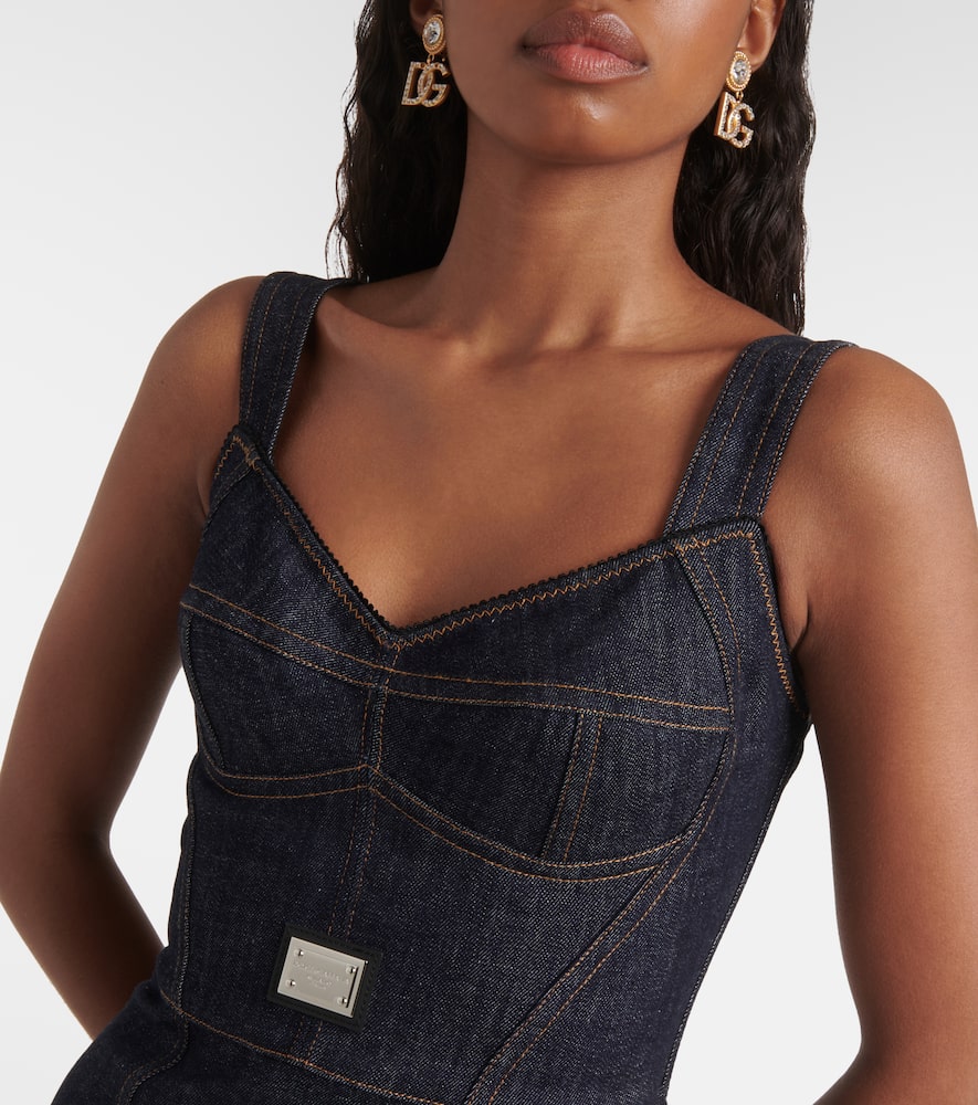 Logo embroidered denim midi dress