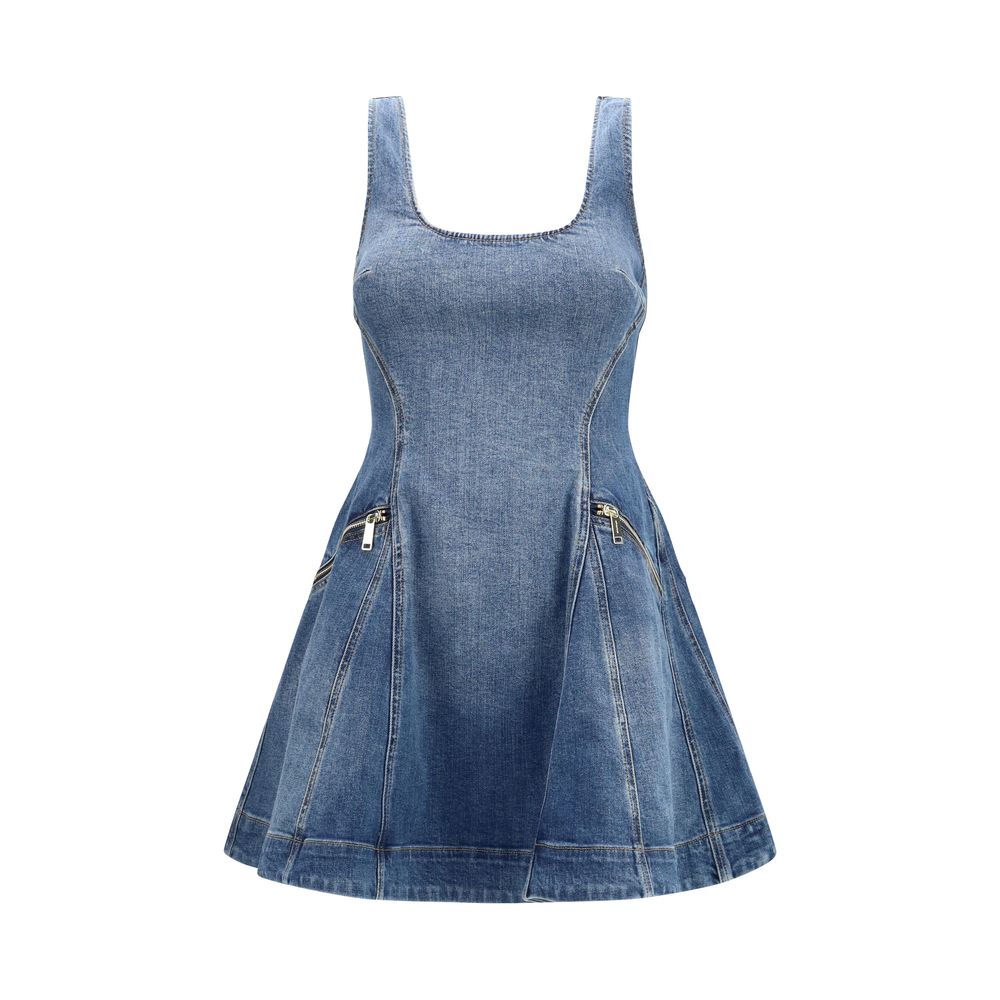 Denim Flared Mini Dress — Blue