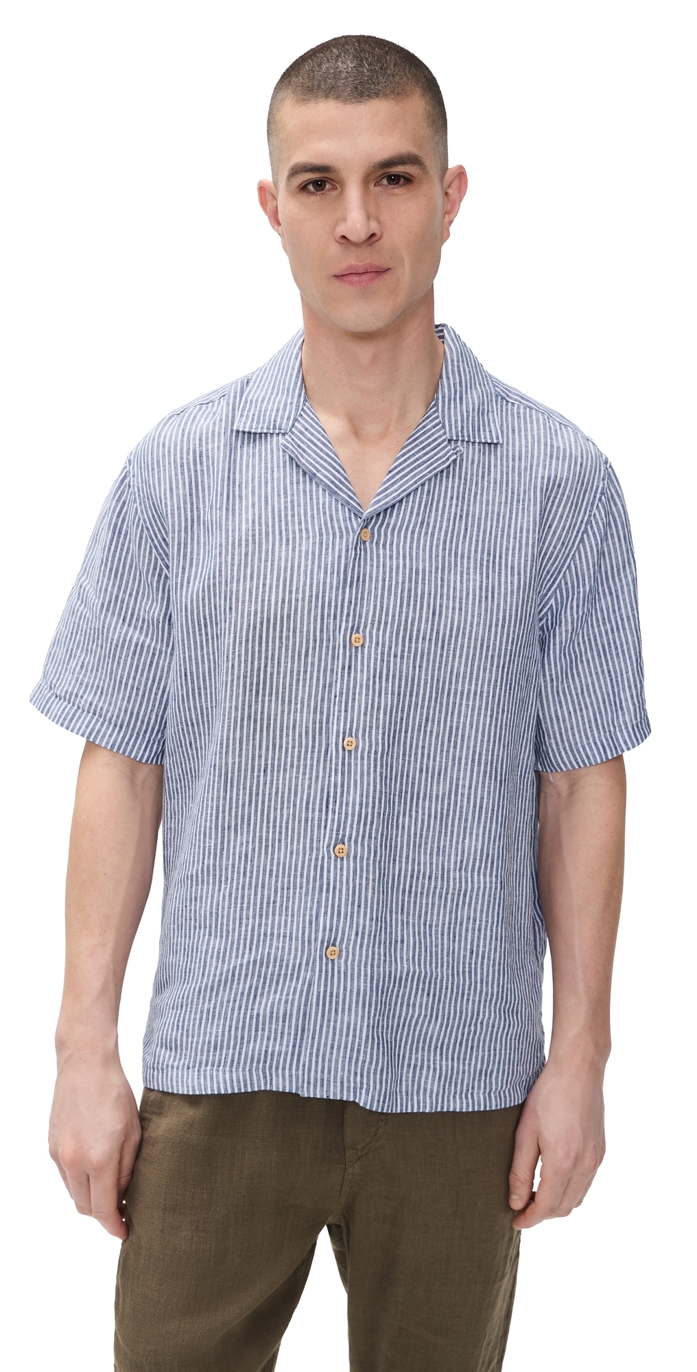 Short Sleeve Laguna Linen Camp Shirt Cloud Waters Stripe