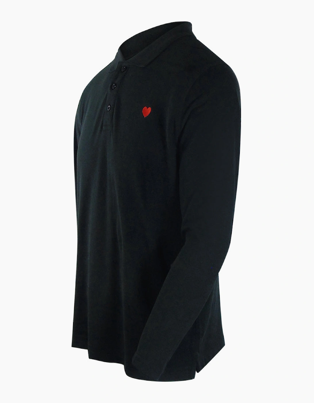 Men's Love Moschino Small Heart Logo Long Sleeve Black Polo Shirt