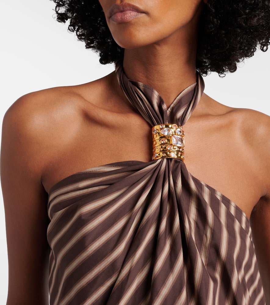Gathered striped cotton-blend top