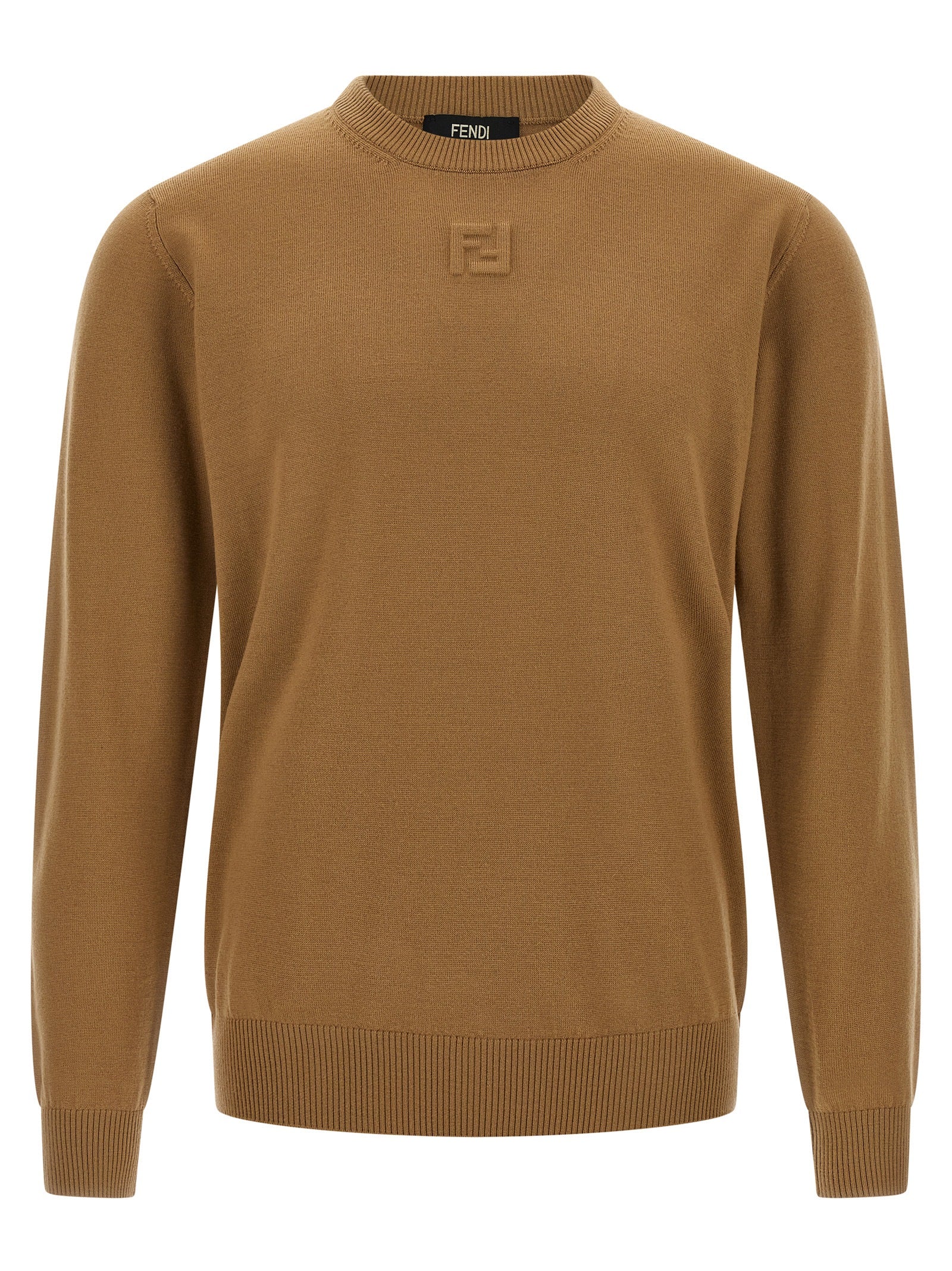 Virgin Wool Embossed Logo Sweater — Beige