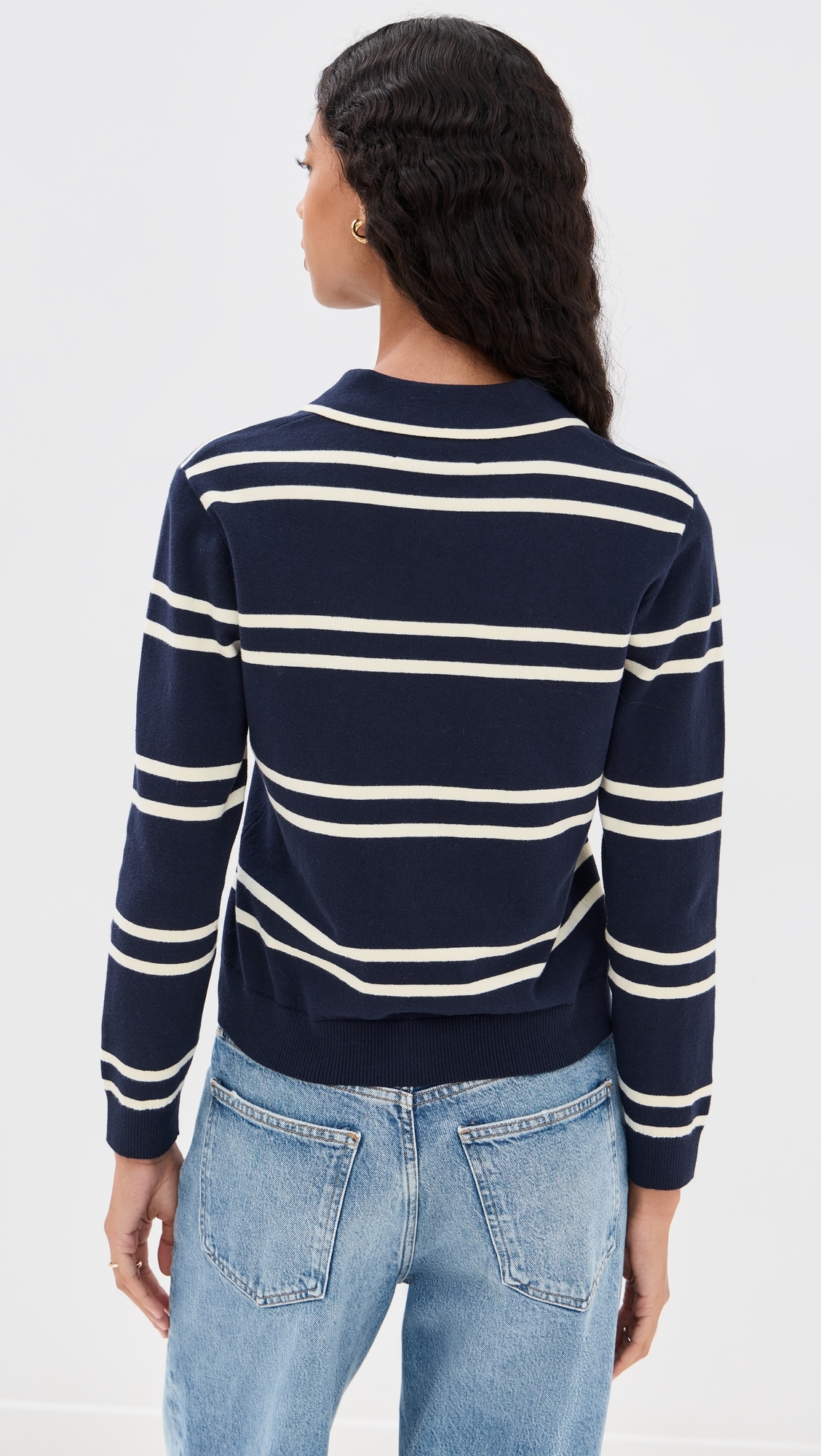Long Sleeve Striped Polo Green/White