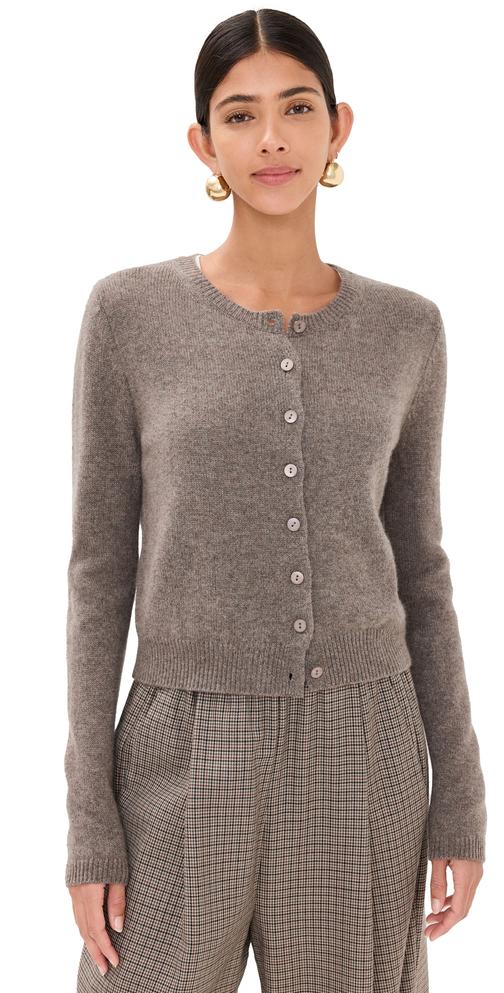 Clara Cashmere Crew Cardigan Cocoa