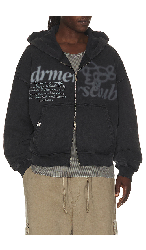 DRMERS CLUB Parallel Zip Up Hoodie in Washed Black. XL/1X also in S
