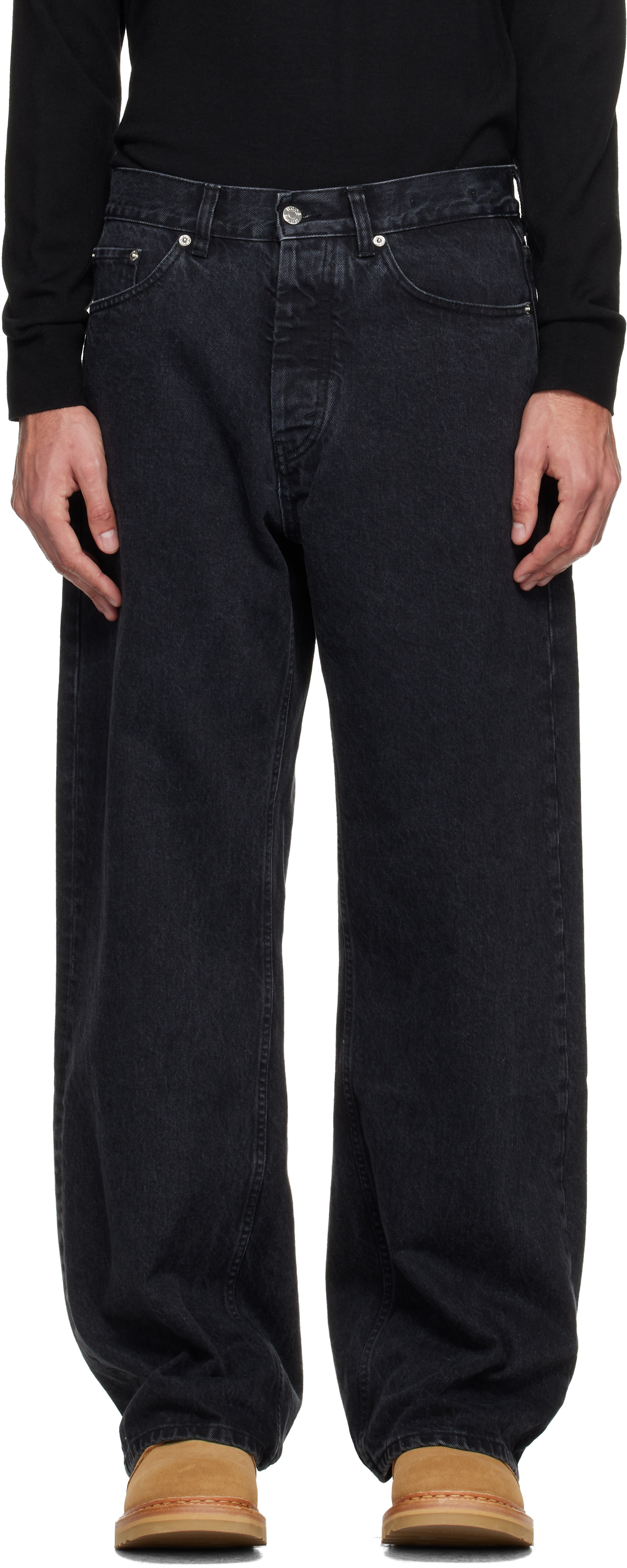 Black Wide-Leg Skid Jeans