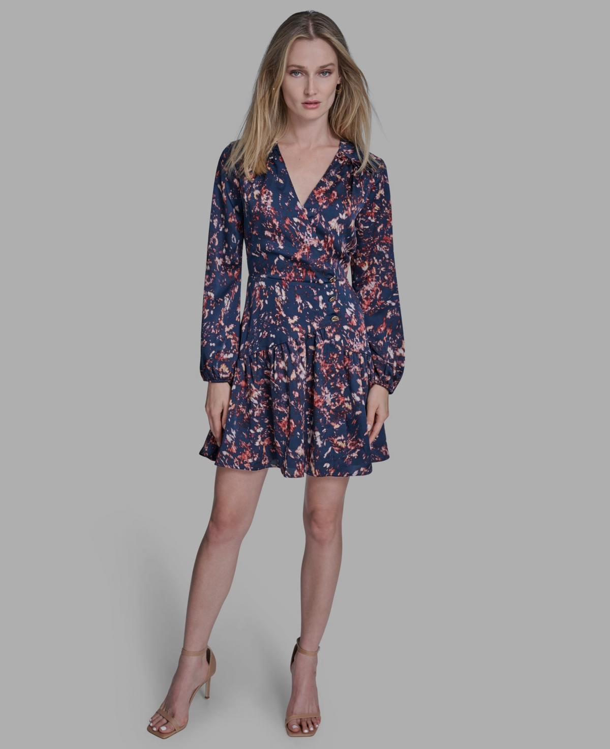 Women's V-Neck Floral Shift Dress - City Indigo Multi