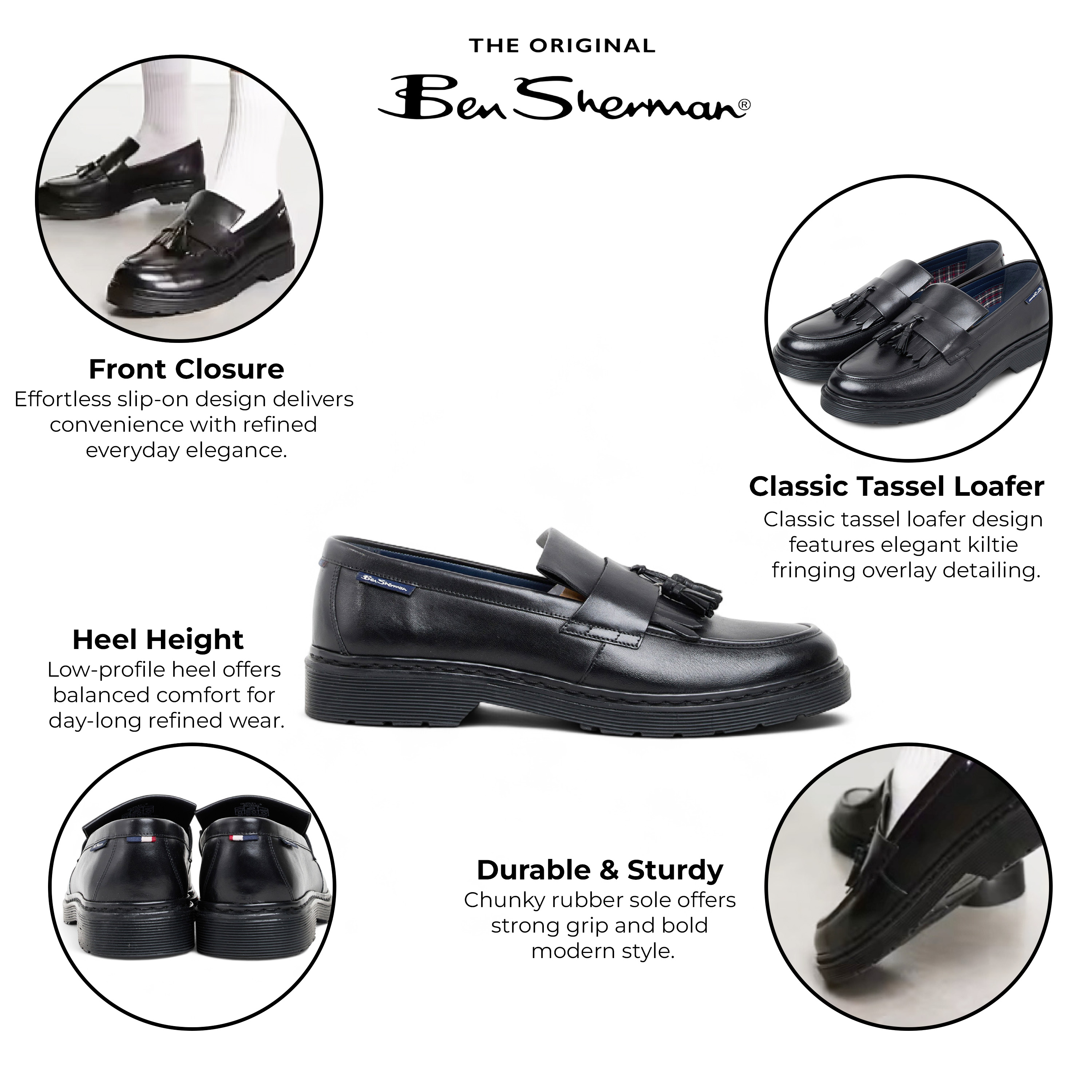 Ben Sherman Mens Black Leather Tassel Loafer Shoes - Dudley