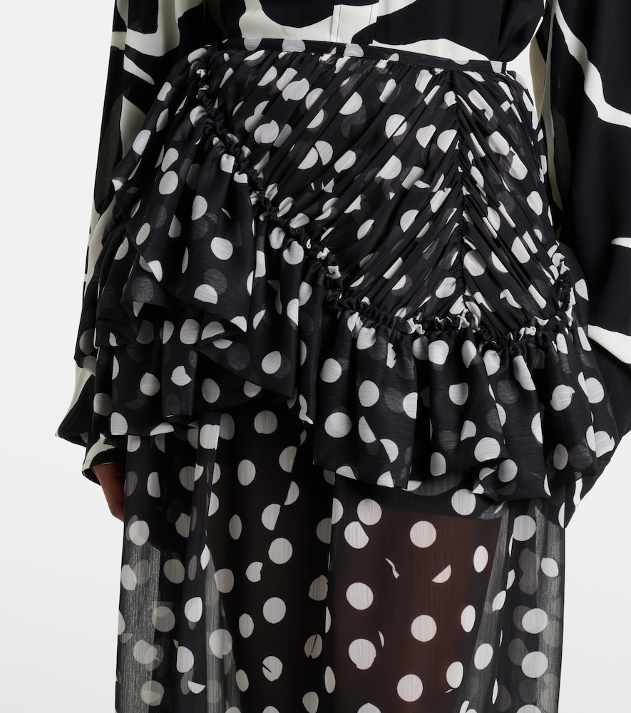 Polka-dot ruffled midi skirt