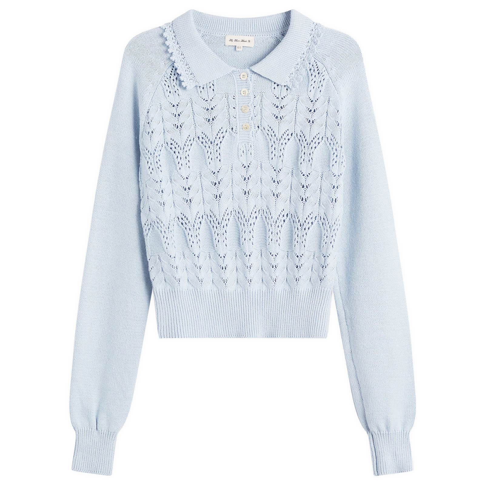 Women's Buttoned Lace Knit Pullover in Bluewish