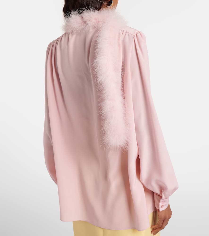 Feather-trimmed silk shirt