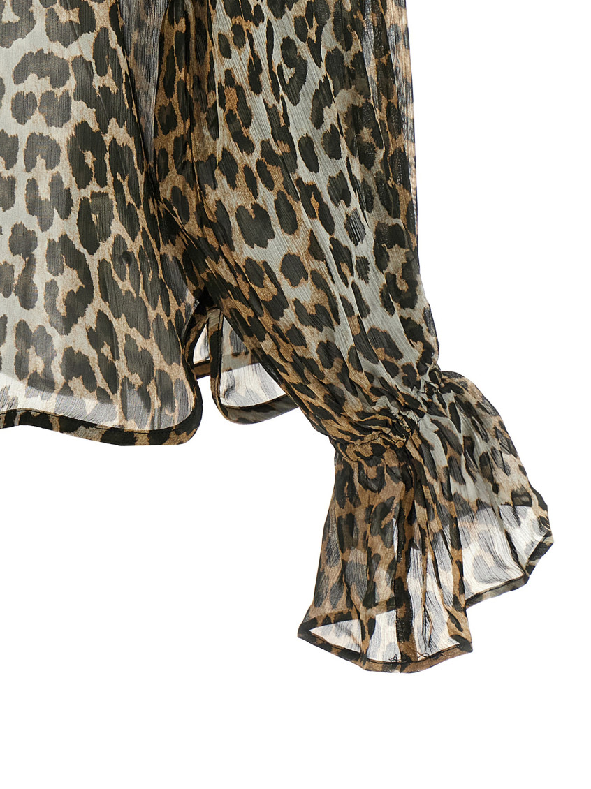 Leopard Print Chiffon Tie String Shirt And Blouse Multicolor
