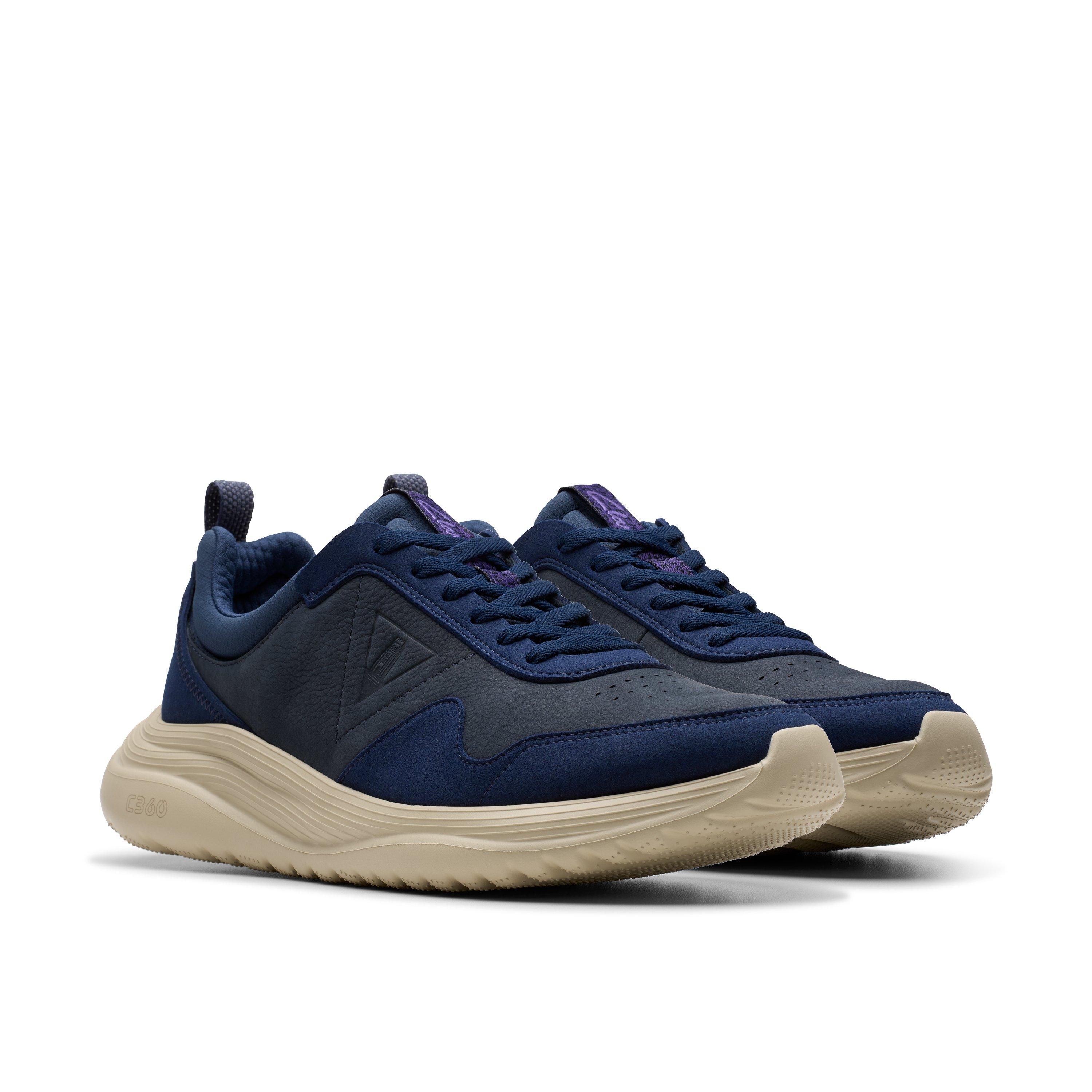Clarks Lt 360 Lace Navy Nubuck Lace Up,trainers In Blue