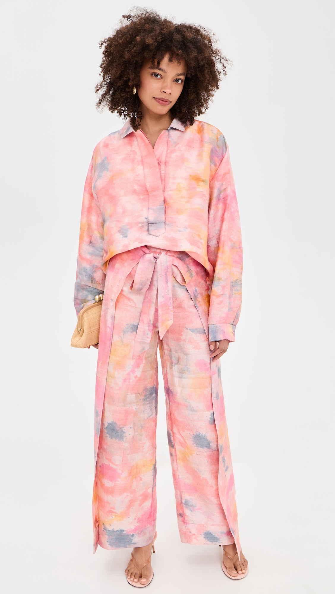 Two Panel Wrap Silk Pants Tropical Storm Hand Dye