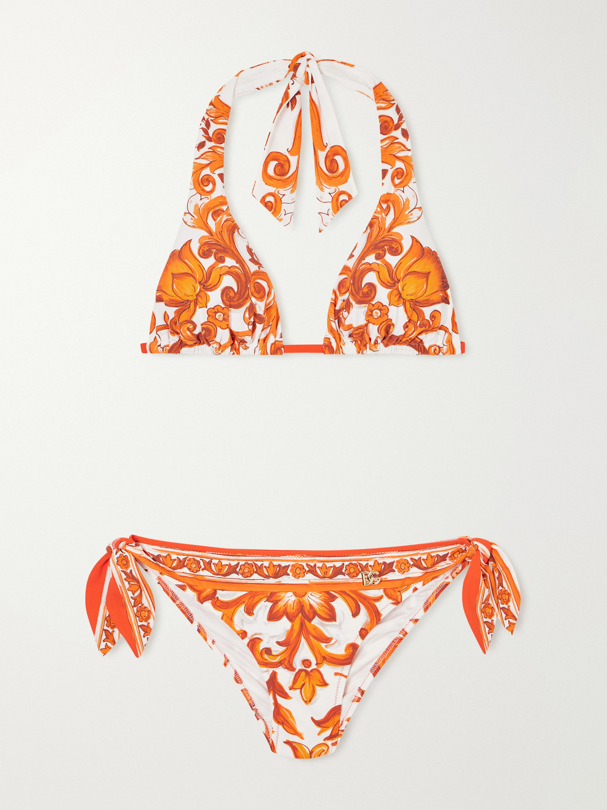 Maiolica Knotted Printed Halterneck Bikini - Orange
