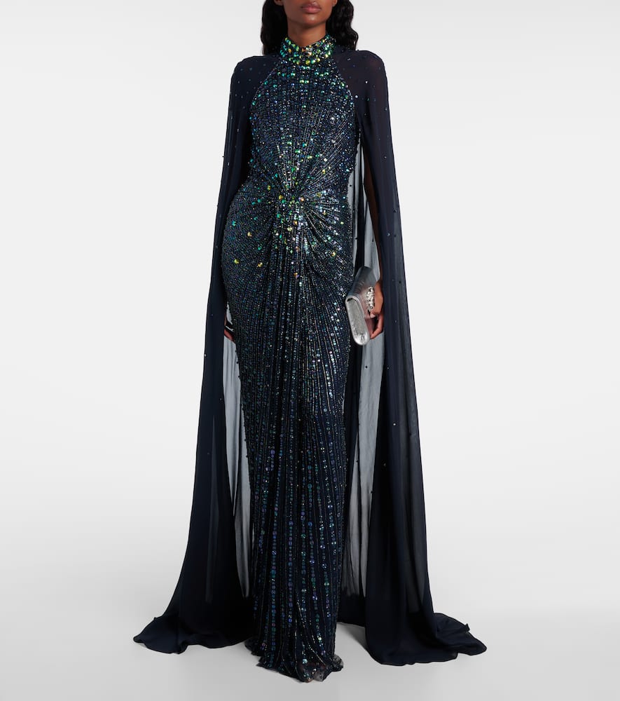 Thea caped sequined gown